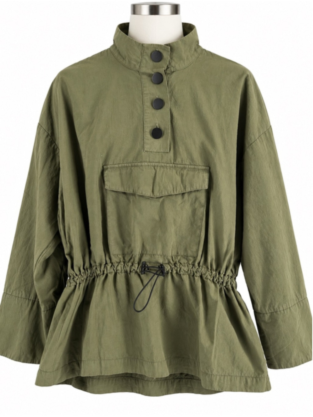 Zara Military Green Drawstring Utility Jacket Cargo Pocket sz M